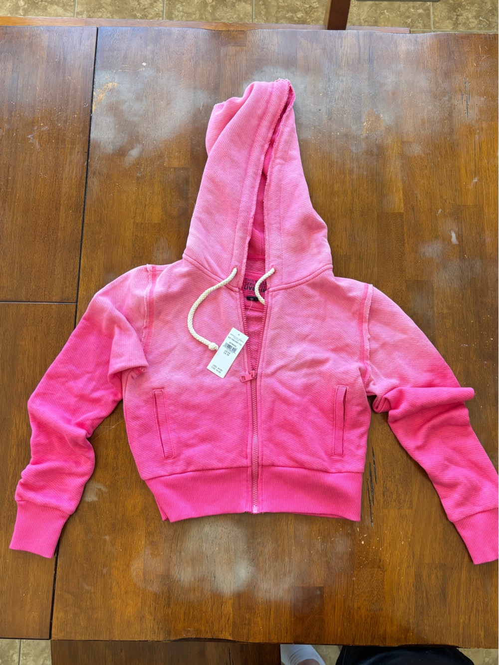 American Eagle Pink Zip-Up Hoodie with Drawstring